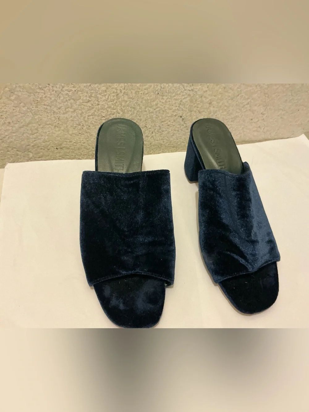 James smith Australian Velvet Slide Mules in Deep Navy - Women's Block Heel
